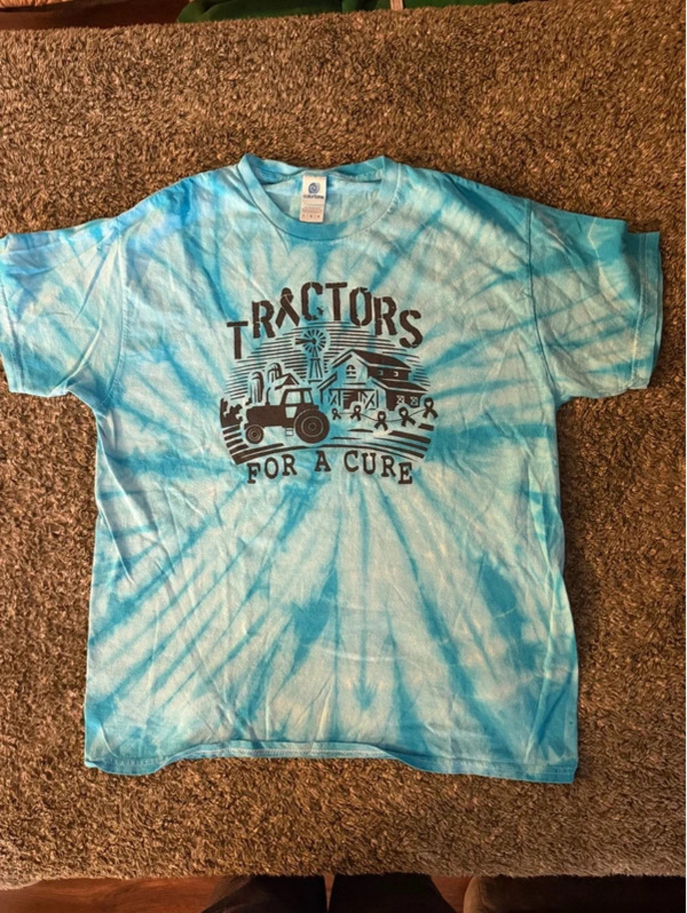 Colortone Large Blue Tie-Dye 'Tractors for a Cure' T-Shirt